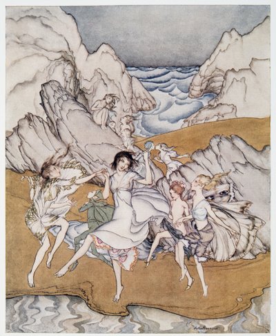 パブ、ウィリアムシェイクスピアーザテンペストの黄色い砂のイラストをご覧ください。 1926 作： Arthur Rackham