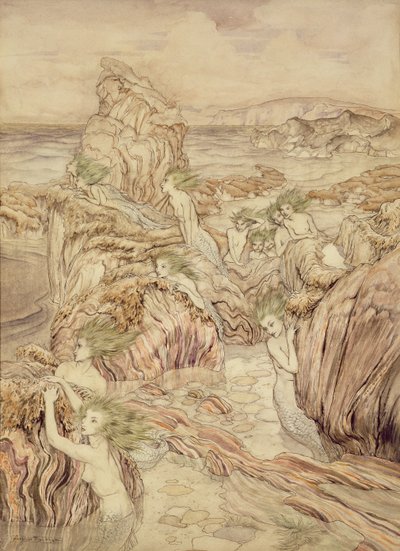 海の娘、ナサニエルホーソーンによる「3つの黄金のリンゴ」のイラスト（ペンとインク、紙のトイレ） 作： Arthur Rackham