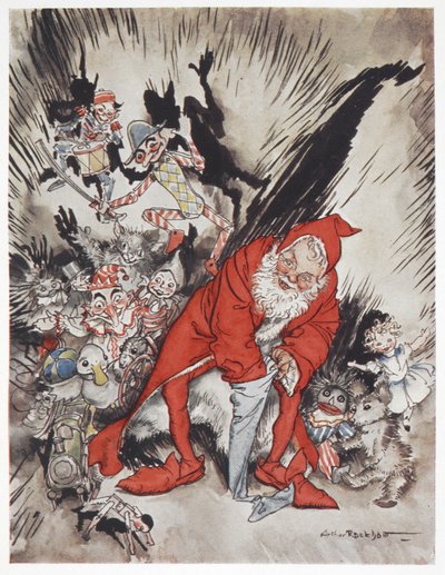 Joulupukki lahjojen ympäröimänä 作： Arthur Rackham