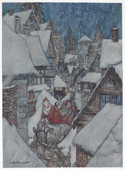 Father Christmas travelling through snowy streets on his sleigh   1454018   ja       japanese Successfully Translated  Original: Pony Cart Crossing a Woodland Brook, c.1815 (oil on canvas) Translat: Pony Cart Crossing a Woodland Brook, c.1815 (oil on canva 作： Arthur Rackham