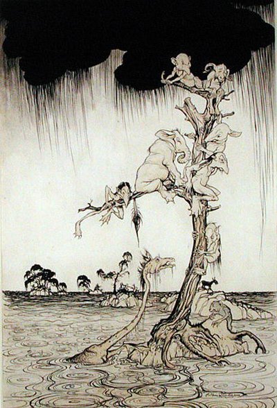 洪水（ペン、インク、水彩、紙） 作： Arthur Rackham