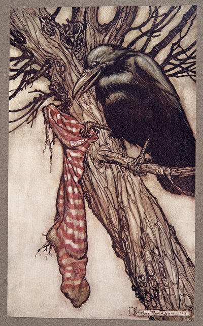 彼は何年もの間、パブのJMバリー（1860-1937）によってケンジントンガーデンズのピーターパンからストッキングを静かに埋めていました。 1906 作： Arthur Rackham