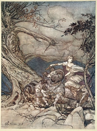 「怒って近づくフリッカ」、1910年。 作： Arthur Rackham