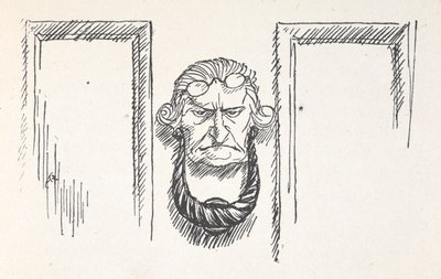 スクルージの顔のドアノッカー 作： Arthur Rackham