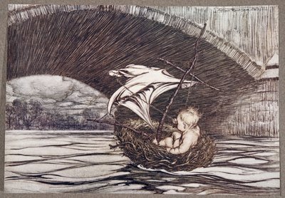 彼は橋の下を通り、パブのJMバリー（1860-1937）によってケンジントンガーデンズのピーターパンから、美味しいガーデンの完全な視界に入った。 1906 作： Arthur Rackham