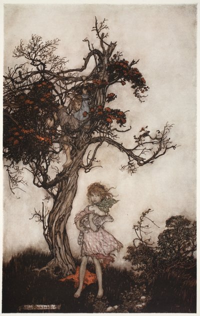 彼の子供たちはまるで彼らが誰にも属していないかのように荒れ狂っていて野生だった。 1910 作： Arthur Rackham