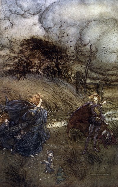 アーサー・ラッカム（1867-1939）によるウィリアム・シェイクスピア作『夏の夜の夢』の挿絵。 作： Arthur Rackham