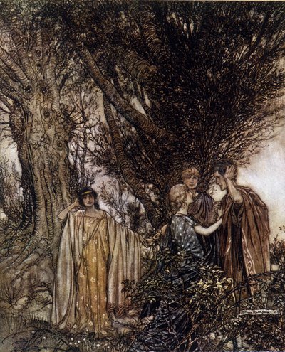 アーサー・ラッカム（1867-1939）によるウィリアム・シェイクスピア作『夏の夜の夢』の挿絵。 作： Arthur Rackham