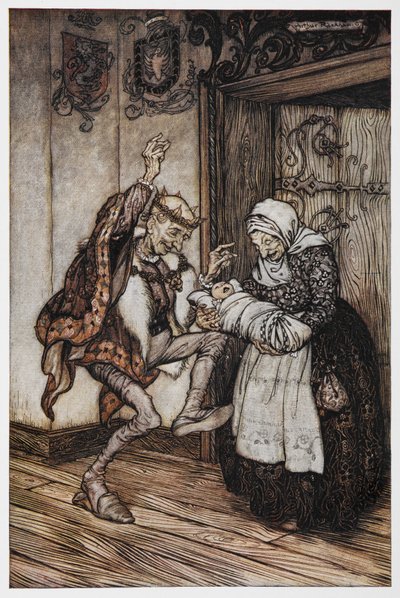 Ilustração de Briar Rose de reis e rainhas idosos e seu bebê. 作： Arthur Rackham