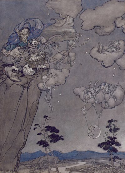 ワシントンアーヴィング（1783-1859）によるリップヴァンウィンクルのイラスト1904年（紙にトイレ付きペンとインク） 作： Arthur Rackham