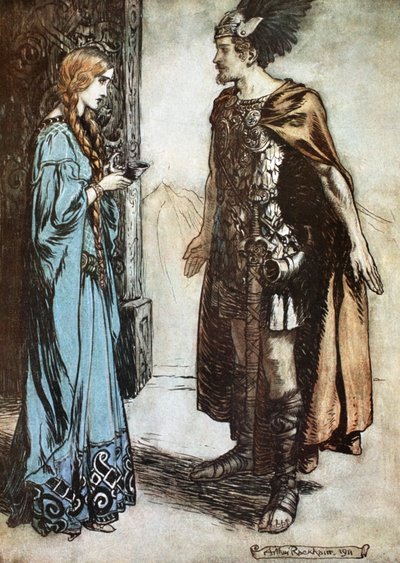 「ジークフリートと神々の黄昏」のイラスト、1924 年。 作： Arthur Rackham