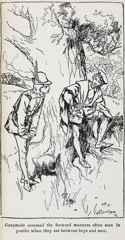 Ilustração de Ganimedes de As You Like It. 作： Arthur Rackham