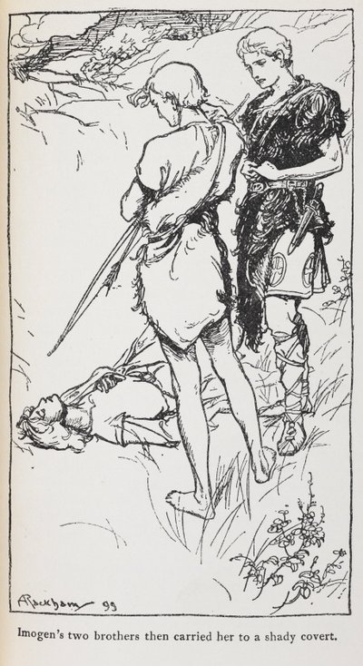 Ilustração de Imogen e seus irmãos de Cymbeline. 作： Arthur Rackham