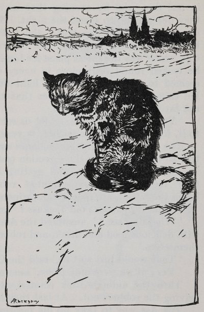 The Bremen Town Musicians の猫のイラスト。 作： Arthur Rackham