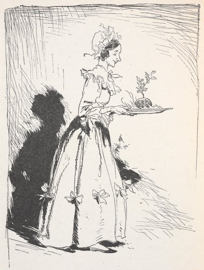 Kuva naisesta, joka kantaa jouluvanukkaa 作： Arthur Rackham