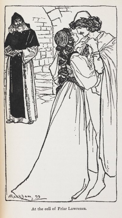 『ロミオとジュリエット』の星を越えた恋人たちのイラスト。 作： Arthur Rackham