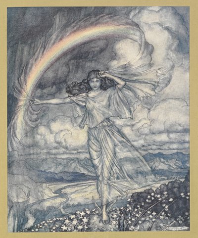 そこに虹彩があり、湿った弓を持っています。 作： Arthur Rackham