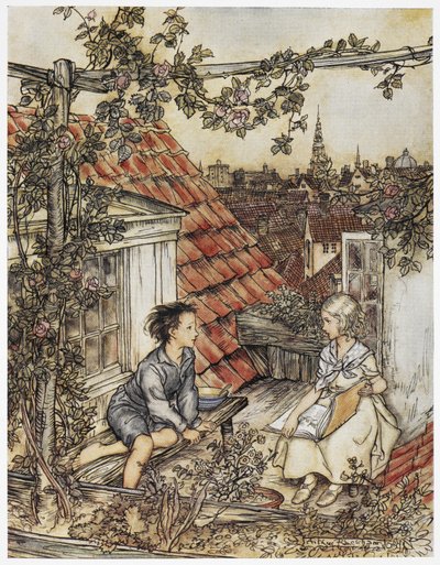 "Kay and Gerda in their garden high up on the roof