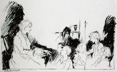 ワシントン・アーヴィング（1783-1859）の「リップ・ヴァン・ウィンクル」からの挿絵「幽霊、魔女、インディアンの長い物語」、1916年版（紙にペン＆インク 作： Arthur Rackham