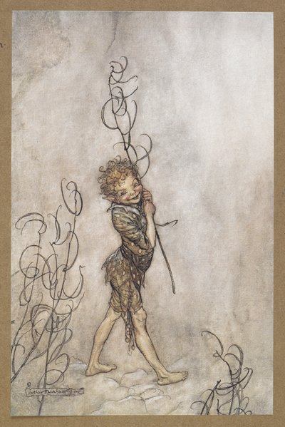 「主よ、これらの人間は何という愚か者でしょう！」 パック。 「真夏の夜の夢」の一場面。 作： Arthur Rackham