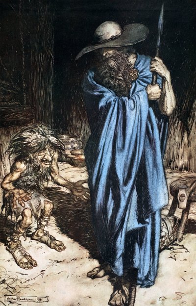 「パントマイムと放浪者」、1924 年。 作： Arthur Rackham