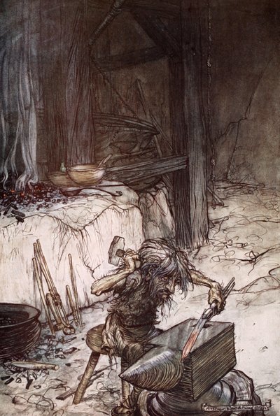 「金床でパントマイム」、1924年。 作： Arthur Rackham