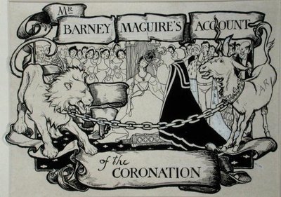 バーニー・マグワイア氏による戴冠式の説明、トーマス・インゴールドビー著「The Ingoldsby Legends or Mirth and Marvels」（1898年発行）の挿絵（紙にペンとインク）。 作： Arthur Rackham