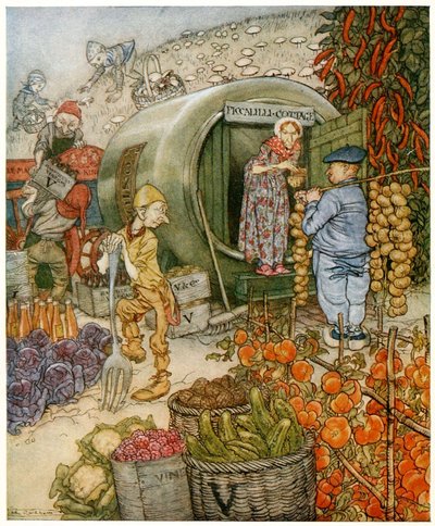 自宅での酢の物夫妻、『イギリスの童話』の扉絵、パブ。1918年（カラーリトグラフ 作： Arthur Rackham