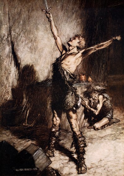 トゥンじゃない！ ステッチではありません！ 征服の剣！」、1924年。 作： Arthur Rackham
