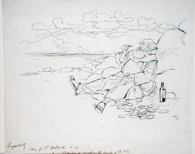 聖メダールはナイルのほとりに住んでいた」トーマス・インゴールズビー著『インゴールズビー伝説』（1898年刊）の挿絵（紙にペンとインク）。 作： Arthur Rackham