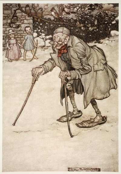 パブ、ワシントンアーヴィングのリップヴァンウィンクルからの2本の棒を持つ老人。 1910 作： Arthur Rackham