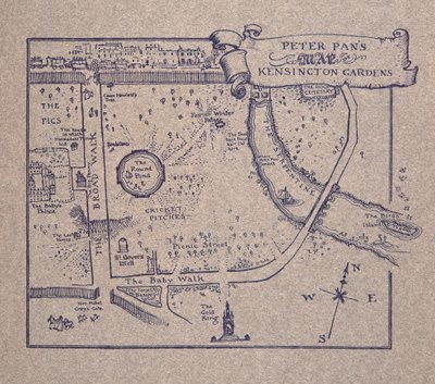 ピーターパンJMバリー（1860-1937）著、パブのケンジントンガーデンのピーターパンのケンジントンガーデンの地図。 1906 作： Arthur Rackham