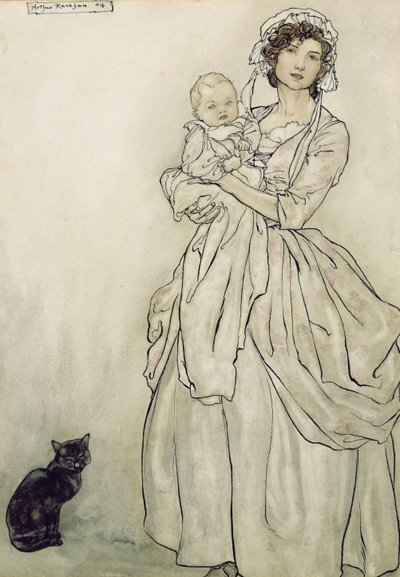 リップスの娘と孫、1904年（紙にペンとインク付きのトイレ） 作： Arthur Rackham