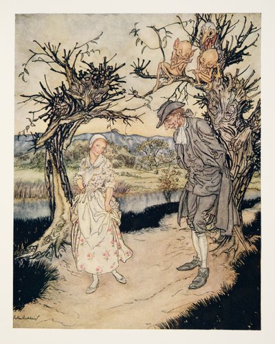 トワイライトで歩き回る..、ウォングトンアーヴィング（1783〜1859）のパブのスリーピーホローの伝説から。 1928 作： Arthur Rackham