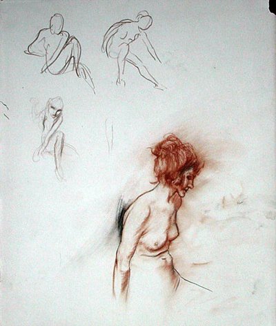 Seated Nude（紙にペン、インク、サンギー＆ブラックチョーク 作： Arthur Rackham