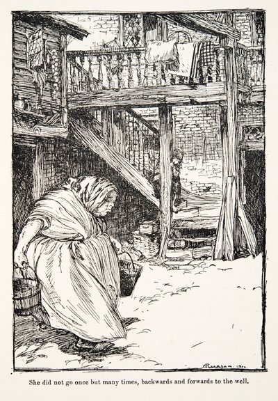 彼女は、パブのグリム兄弟の童話から、何度も行き帰りで井戸に行きました。 1909 作： Arthur Rackham