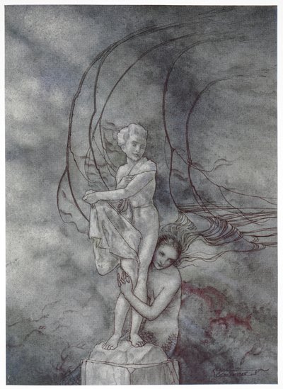 「彼女は王子様のような大理石像に腕をまわした」. ストーリー「リトル・マーメイド」の挿絵。 作： Arthur Rackham