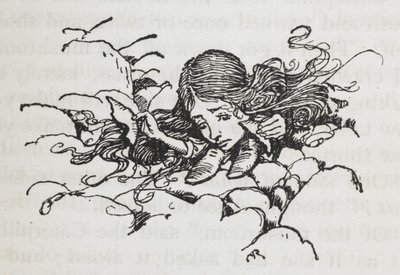 イモムシのキノコを食べて縮んだアリス 作： Arthur Rackham