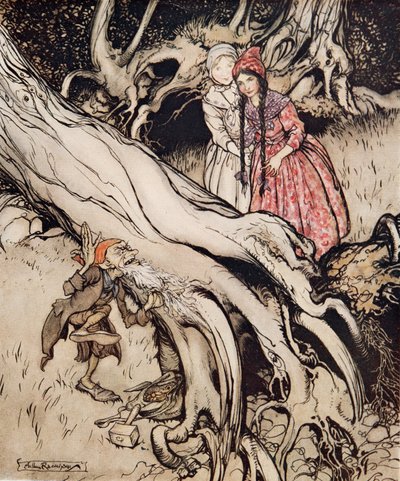 白雪姫と紅薔薇（グリム兄弟の「弟と妹」他の物語より）1917年発行（カラーリトグラフ 作： Arthur Rackham