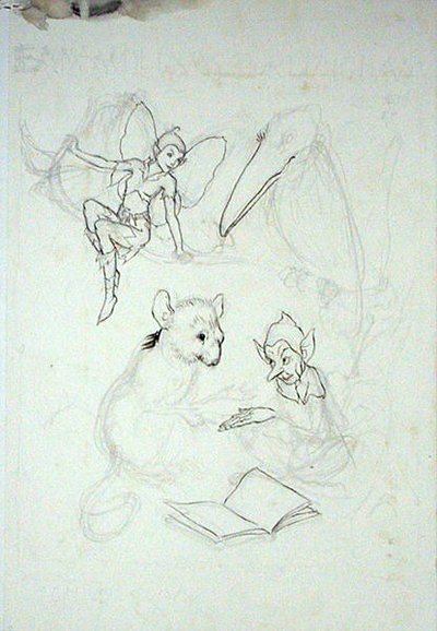 エマ・ウィリアムズ・バーリンガムのブックプレートのための習作（ペン、インク、水彩、紙 作： Arthur Rackham