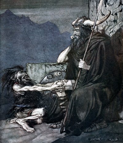 「誓ってくれ、ハーゲン、息子よ！」、1924年。 作： Arthur Rackham