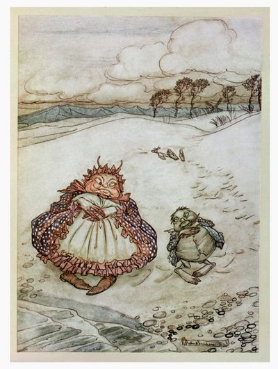 カニと彼の母親、「イソップ寓話」のイラスト、ハイネマン発行、1912 作： Arthur Rackham