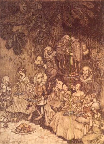 J.M.バリーの「ケンジントンガーデンのピーターパン」から「The Feast」。 作： Arthur Rackham
