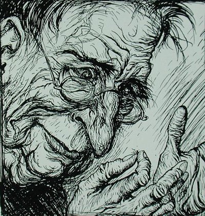 イソップ寓話集」より「ノミと人」の挿絵（Heinemann社刊 作： Arthur Rackham