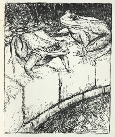 カエルと井戸、「イソップ寓話」のイラスト、ハイネマン発行、1912 作： Arthur Rackham