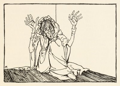 ハッグは、アイルランドのおとぎ話のモーガンズフレンジーから壁に座った 作： Arthur Rackham