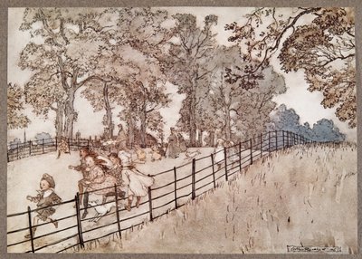 JMバリー（1860-1937）によってケンジントンガーデンズのピーターパンからパブでブロードウォークの一部であるハンプ。 1906 作： Arthur Rackham