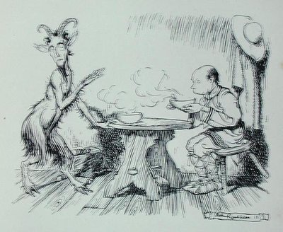 イソップ寓話集」からの挿絵「男とヤギ」（ハイネマン社刊 作： Arthur Rackham