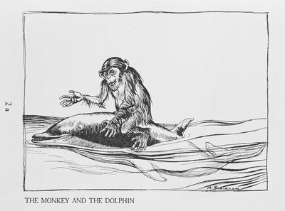 猿とイルカ、イソップ寓話のイラスト、ハイネマン発行、1912 作： Arthur Rackham