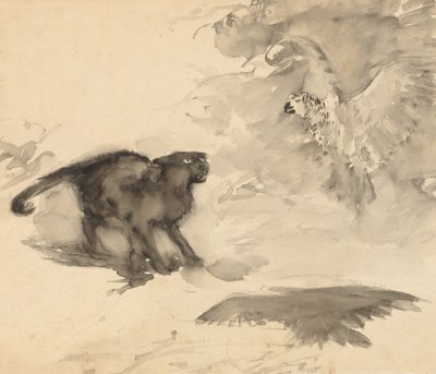 オウムと猫 (エレノア・ゲイツによる「おやすみ」のスケッチ) 作： Arthur Rackham
